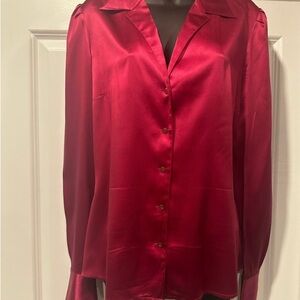 Elegant Red Real Silk Satin Women's Top